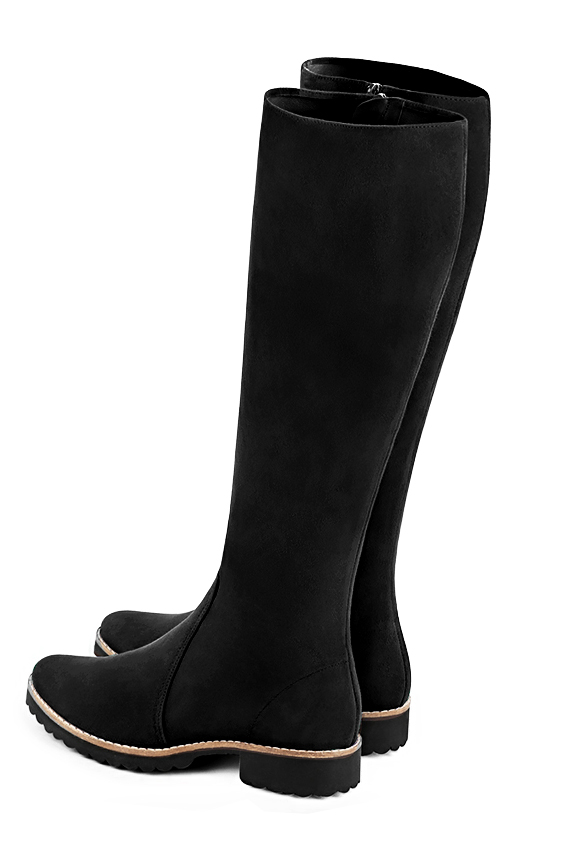 Botte femme : Bottes femme cavalières sur mesures couleur noir mat. Bout rond. Semelle gomme talon plat. Vue du dessus - Florence KOOIJMAN