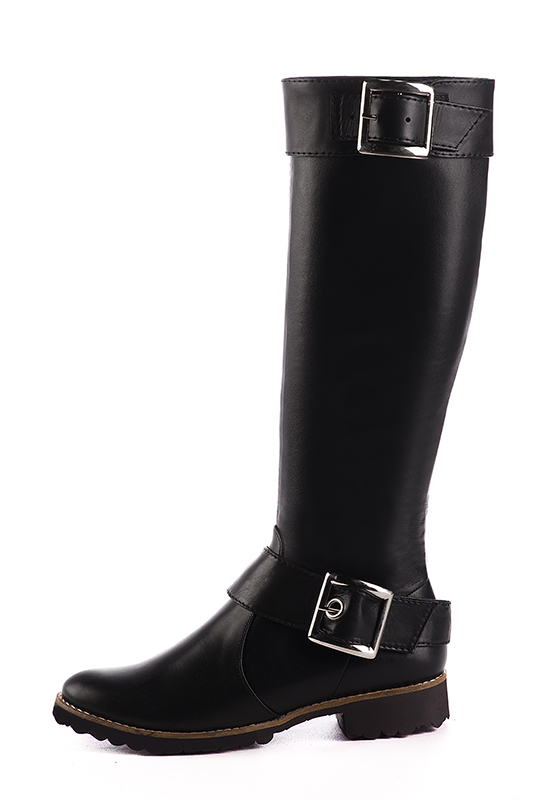 Bottes femme cavalières élégantes et raffinées, réalisées sur mesure, coloris noir. Bout rond. Semelle gomme talon plat. Mollets fins ou larges. Personnalisation : Choix des cuirs, des couleurs et des talons. - Florence KOOIJMAN