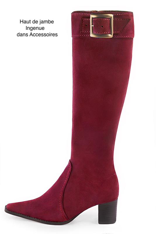 Botte femme : Bottes femme féminines sur mesures couleur rouge bordeaux. Bout effilé. Talon mi-haut bottier. Vue porté - Florence KOOIJMAN