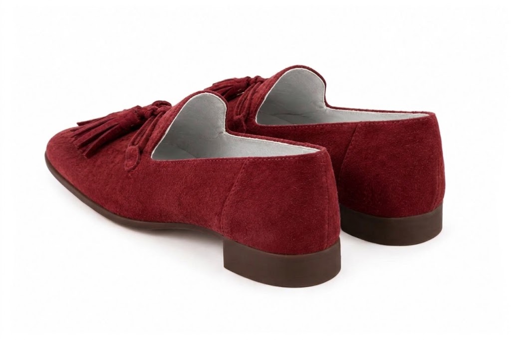 Mocassins habillés femme semelles épaisses en cuir bordeaux à bout carré - Vue arrière