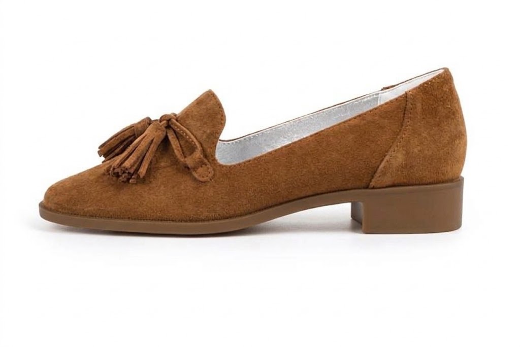 Mocassins habillés femme semelles épaisses en cuir cognac à bout carré - Vue de profil