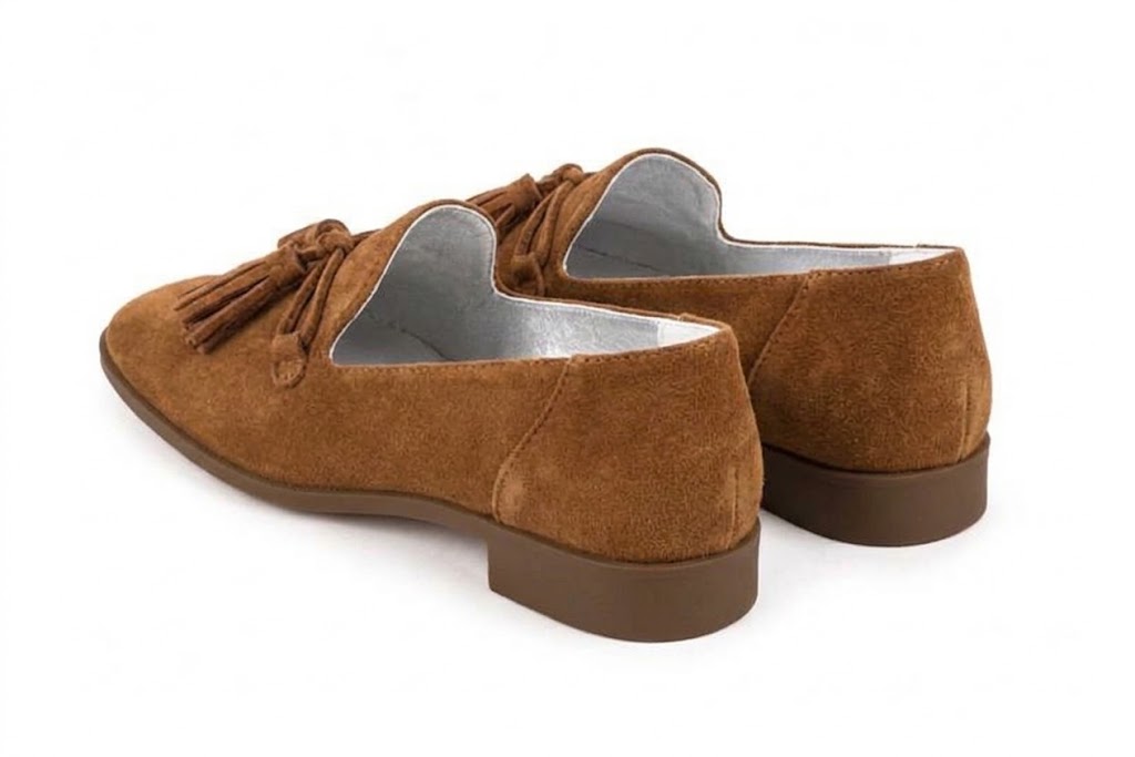 Mocassins habillés femme semelles épaisses en cuir cognac à bout carré - Vue arrière