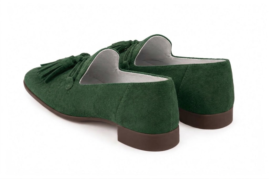 Mocassins habillés femme semelles épaisses en cuir vert sapin à bout carré - Vue arrière