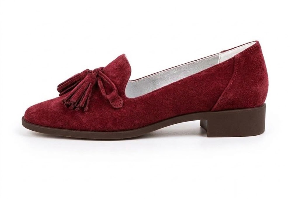 Mocassins habillés femme semelles épaisses en cuir bordeaux à bout carré - Vue de profil