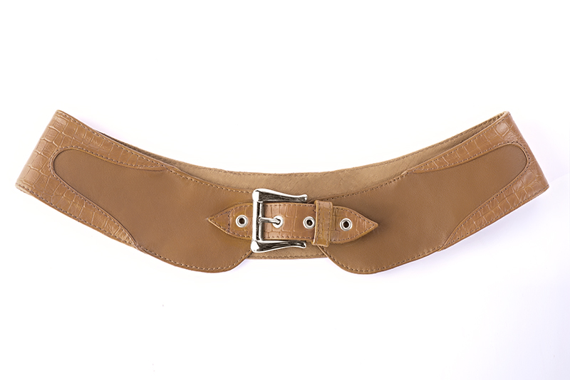 Petit sac baguette habillé femme en cuir beige camel - Vue arrière