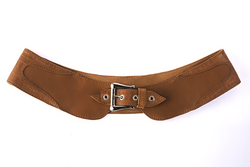 Petit sac baguette habillé femme en cuir marron caramel - Vue arrière