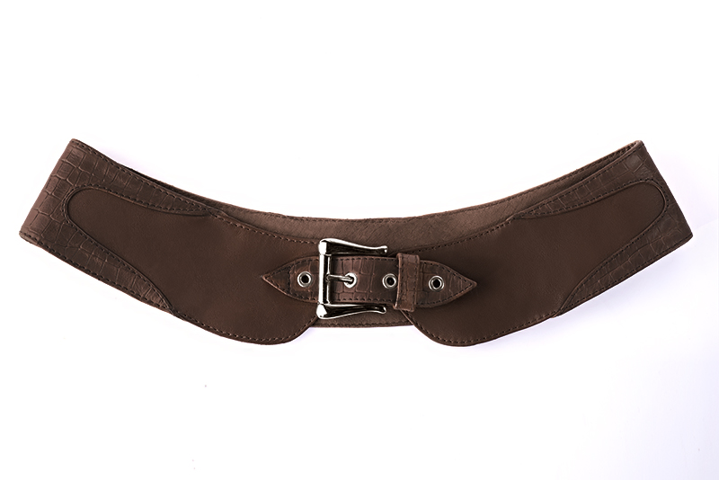 Petit sac baguette habillé femme en cuir marron ébène - Vue arrière