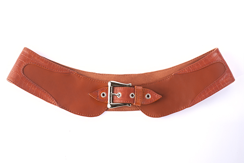 Petit sac baguette habillé femme en cuir orange corail - Vue arrière