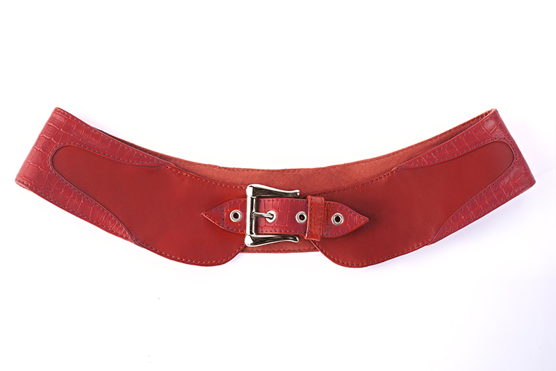 Petit sac baguette habillé femme en cuir rouge coquelicot - Vue arrière