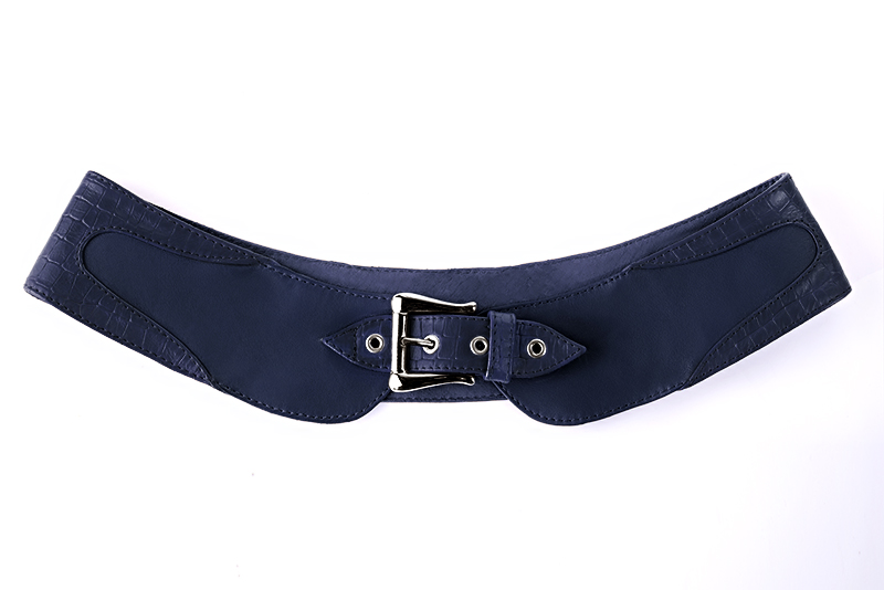 Petit sac baguette habillé femme en cuir bleu marine - Vue arrière