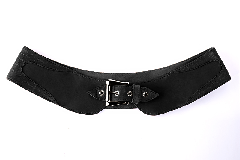 Petit sac baguette habillé femme en cuir noir satiné - Vue arrière