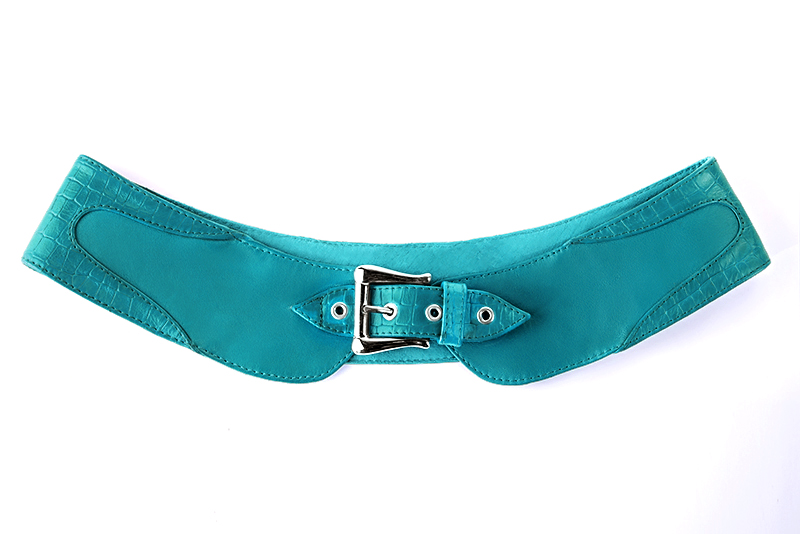 Petit sac baguette habillé femme en cuir bleu turquoise - Vue arrière