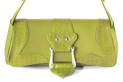 Petit sac baguette habillé femme en cuir vert pistache - Vue de profil