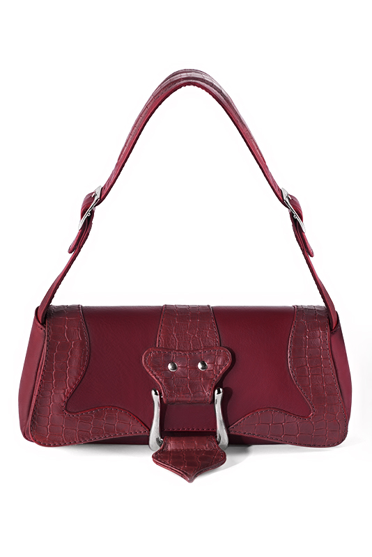 Petit sac baguette habillé femme en cuir rouge bordeaux - Vue du dessus