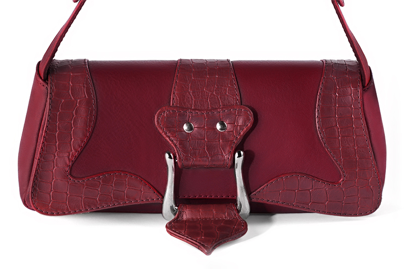 Petit sac baguette habillé femme en cuir rouge bordeaux - Vue de profil