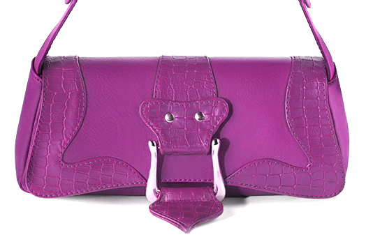 Petit sac baguette habillé femme en cuir violet mauve - Vue de profil