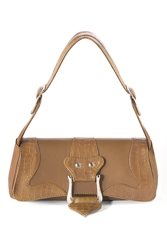 Petit sac baguette habillé femme en cuir beige camel - Vue du dessus