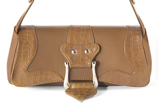 Petit sac baguette habillé femme en cuir beige camel - Vue de profil