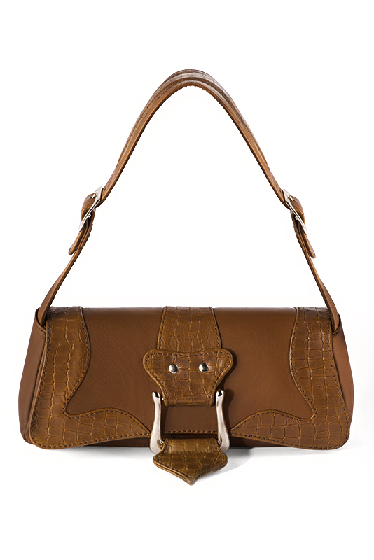 Petit sac baguette habillé femme en cuir marron caramel - Vue du dessus