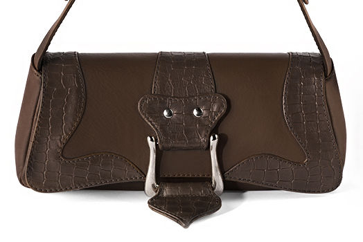 Petit sac baguette habillé femme en cuir marron ébène - Vue de profil