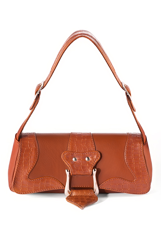 Petit sac baguette habillé femme en cuir orange corail - Vue du dessus