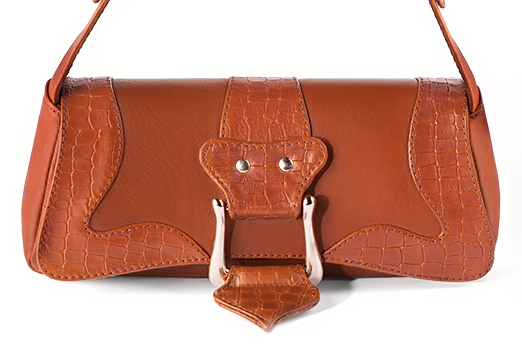 Petit sac baguette habillé femme en cuir orange corail - Vue de profil