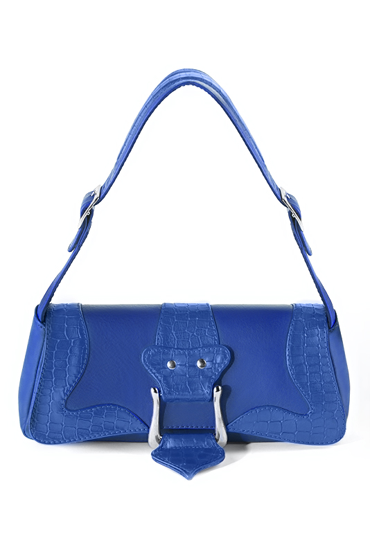 Petit sac baguette habillé femme en cuir bleu électrique - Vue du dessus