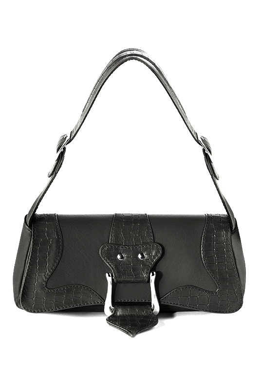 Petit sac baguette habillé femme en cuir gris acier - Vue du dessus