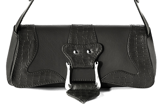 Petit sac baguette habillé femme en cuir gris acier - Vue de profil