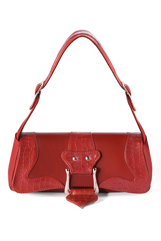 Petit sac baguette habillé femme en cuir rouge coquelicot - Vue du dessus