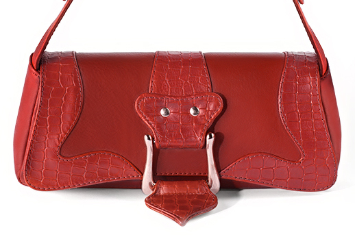 Petit sac baguette habillé femme en cuir rouge coquelicot - Vue de profil