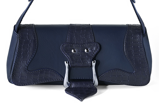 Petit sac baguette habillé femme en cuir bleu marine - Vue de profil