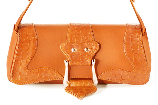 Petit sac baguette habillé femme en cuir orange abricot - Vue de profil