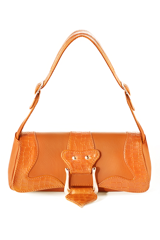 Petit sac baguette habillé femme en cuir orange abricot - Vue du dessus