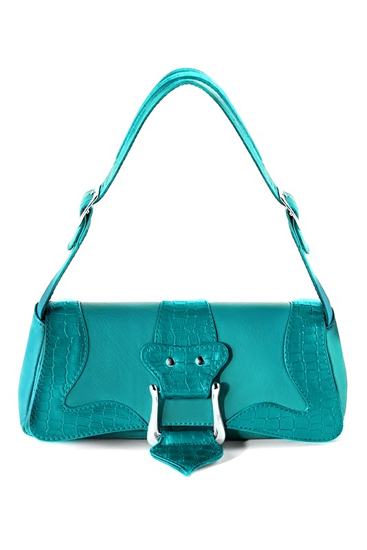 Petit sac baguette habillé femme en cuir bleu turquoise - Vue du dessus