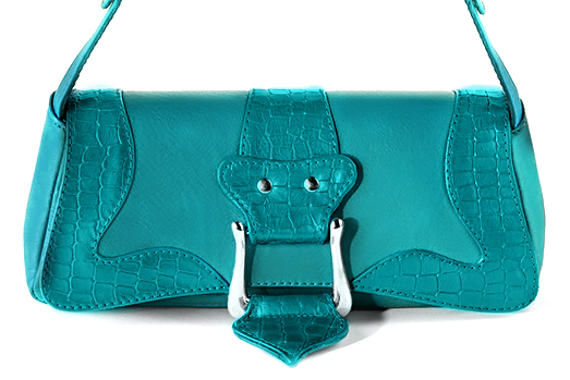 Petit sac baguette habillé femme en cuir bleu turquoise - Vue de profil