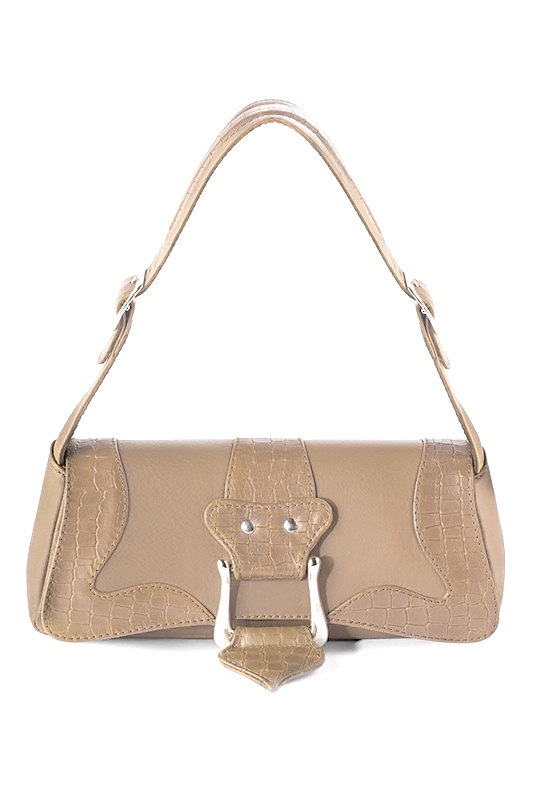 Petit sac baguette habillé femme en cuir beige sahara - Vue du dessus