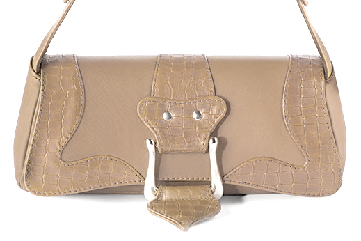 Petit sac baguette habillé femme en cuir beige sahara - Vue de profil