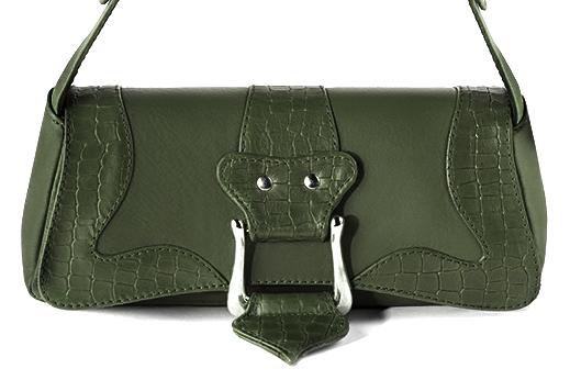 Petit sac baguette habillé femme en cuir vert bouteille - Vue de profil