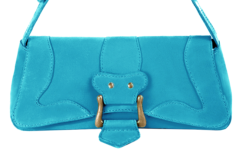Petit sac baguette habillé femme en cuir bleu turquoise - Vue de profil