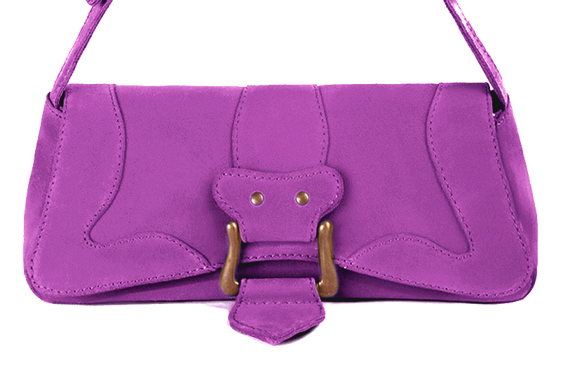 Petit sac baguette habillé femme en cuir violet mauve - Vue de profil