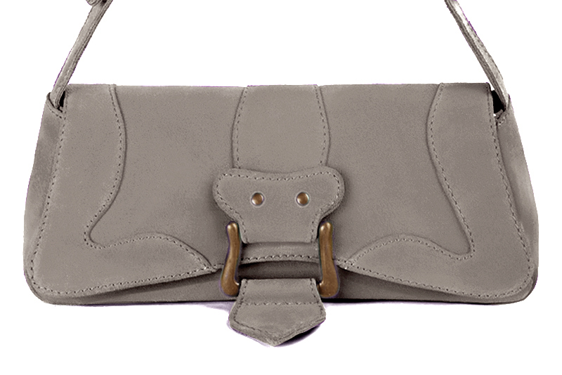 Petit sac baguette habillé femme en cuir beige mastic - Vue de profil