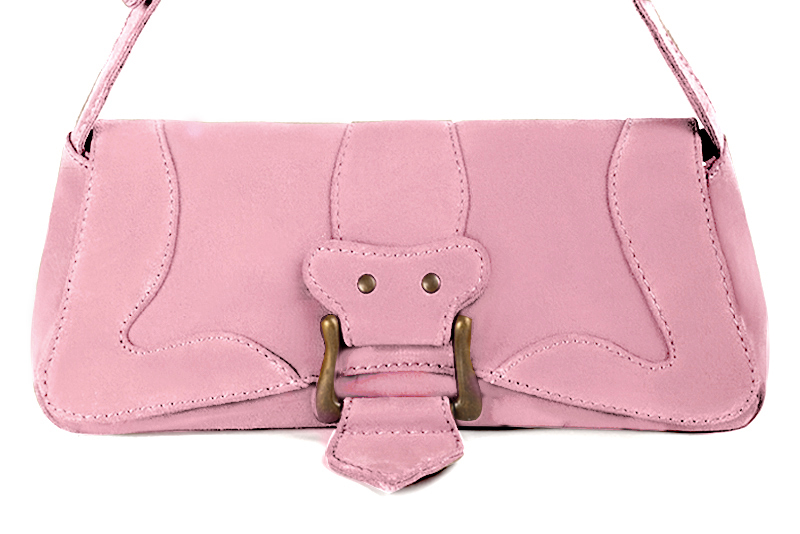 Petit sac baguette habillé femme en cuir rose camélia - Vue de profil