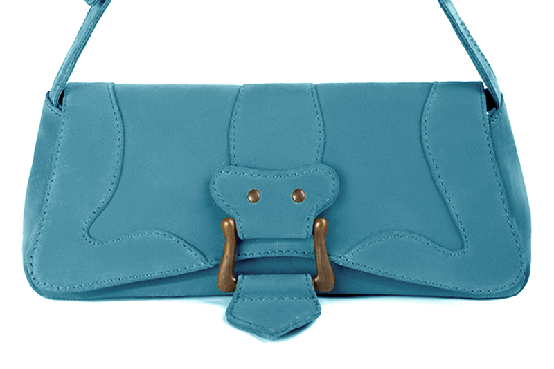 Petit sac baguette habillé femme en cuir bleu canard - Vue de profil