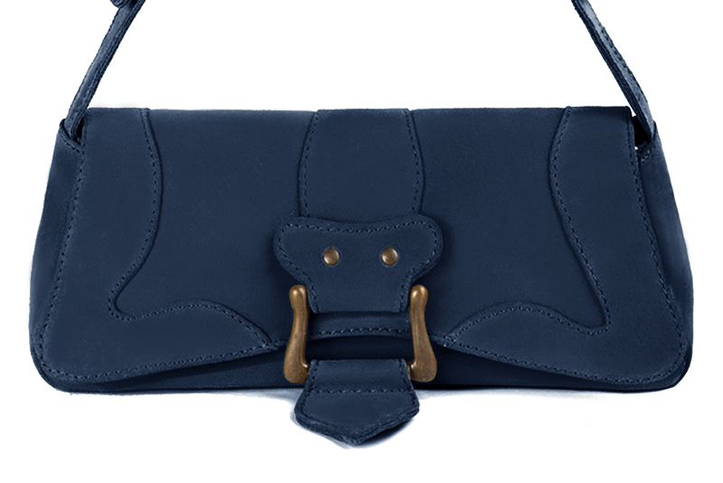 Petit sac baguette habillé femme en cuir bleu marine - Vue de profil