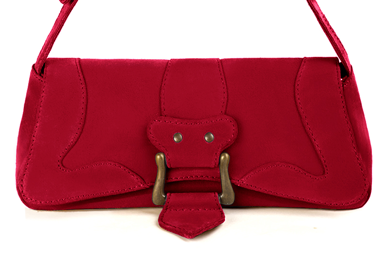 Petit sac baguette habillé femme en cuir rouge carmin - Vue de profil