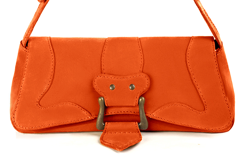 Petit sac à main habillé en cuir orange clémentine - Vue de profil