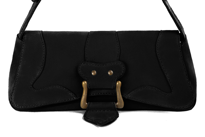 Petit sac baguette habillé femme en cuir noir mat - Vue de profil