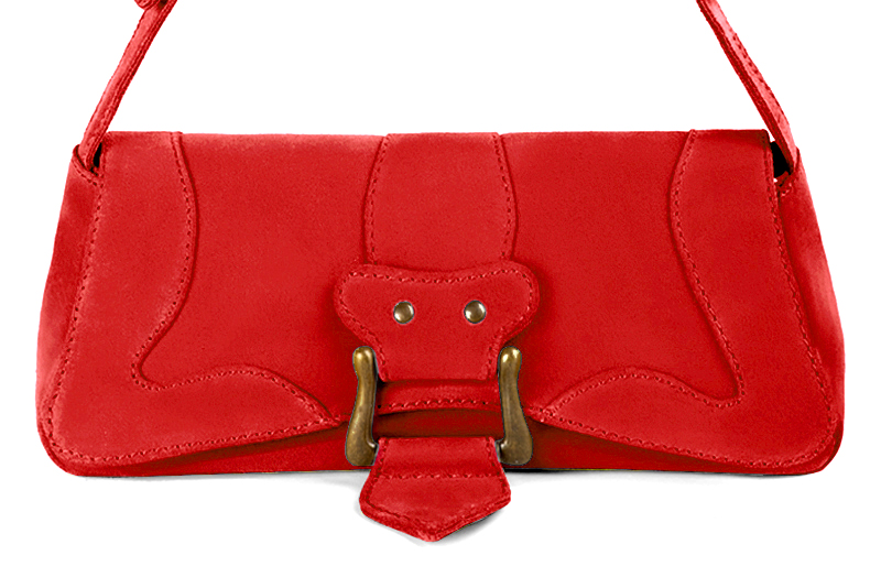 Petit sac baguette habillé femme en cuir rouge coquelicot - Vue de profil