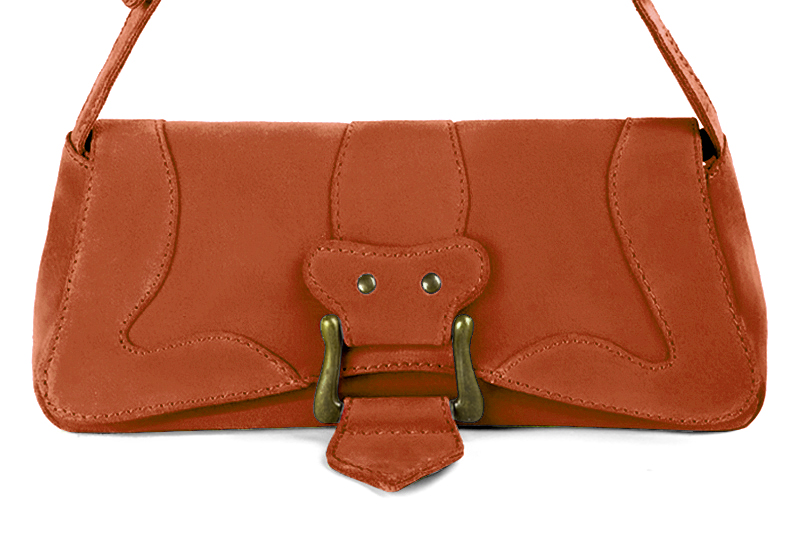 Petit sac baguette habillé femme en cuir orange corail - Vue de profil